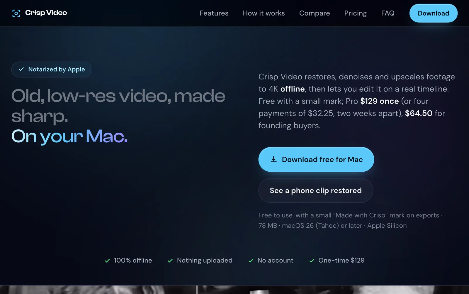 The crispvideo.app homepage, captured 24 September 2026