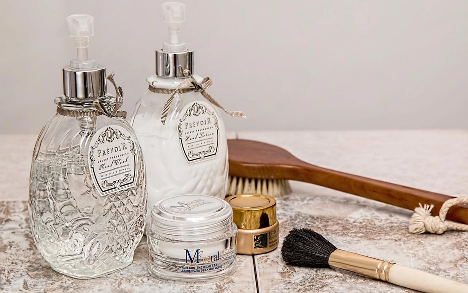 Skincare products on a counter