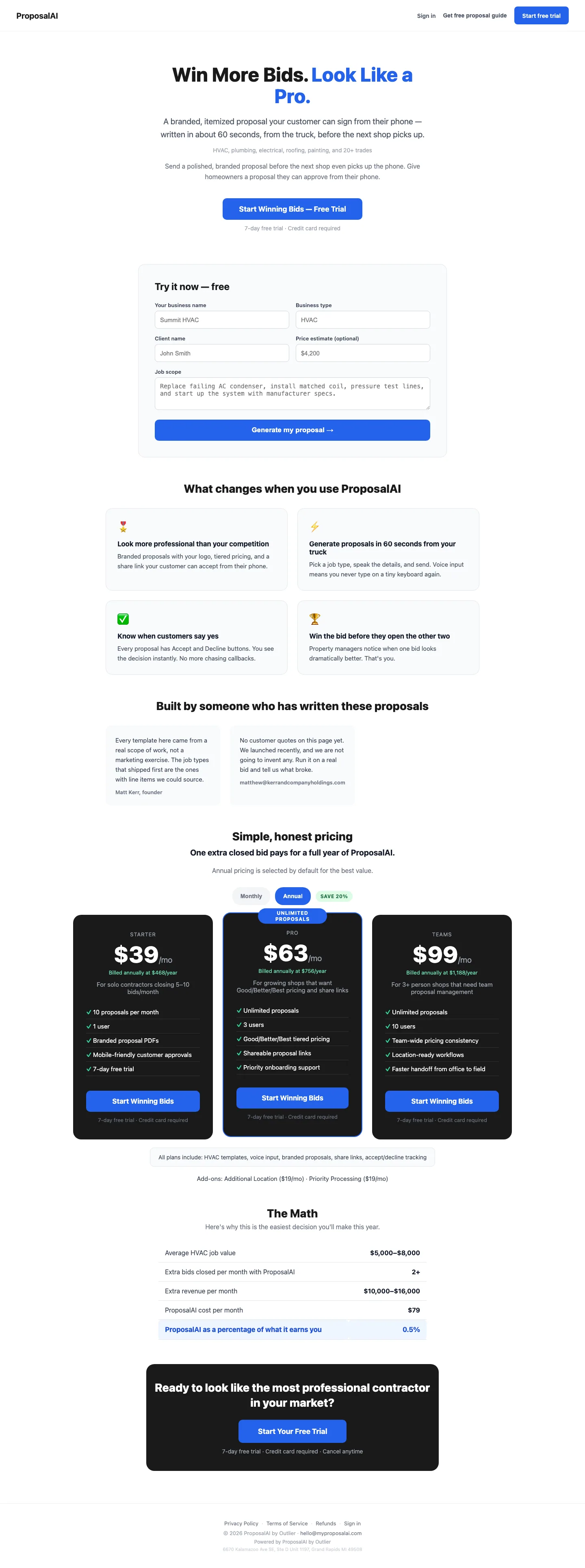 ProposalAI — AI proposal software for contractors